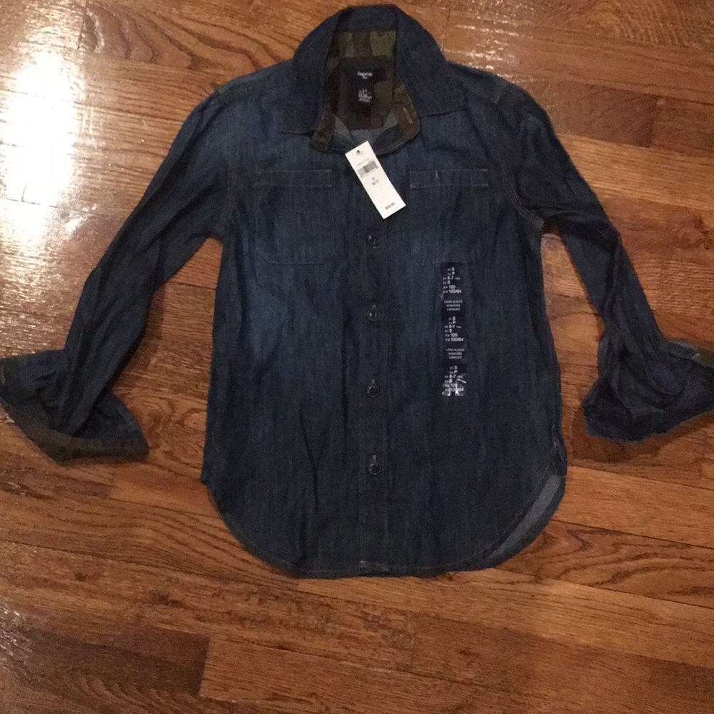 Gap denim shirt with camouflage cuffs